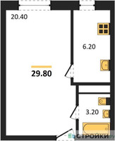 Планировка однокомнатной(квартира) площадью 29.8 квадратных метров в “ЖК Южная Долина”