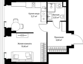 Планировка однокомнатной(квартира) площадью 35.06 квадратных метров в ЖК “Мультиквартал СИТИДЗЕН”