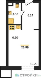 Планировка студии(апартаменты) площадью 25.89 квадратных метров в “ЖК N’ICE LOFT (Найс Лофт)”