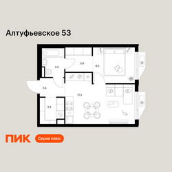 Планировка однокомнатной(квартира) площадью 39.1 квадратных метров в ЖК “ЖК Алтуфьевское 53”