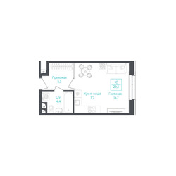 Планировка студии(апартаменты) площадью 29.2 квадратных метров в ЖК “ЖК Monodom Lake”