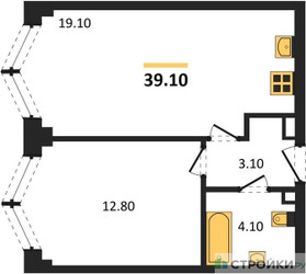 Планировка однокомнатной(квартира) площадью 39.1 квадратных метров в ЖК “ЖК ЗИЛАРТ”