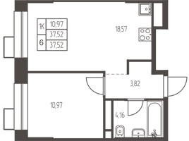 Планировка однокомнатной(квартира) площадью 37.5 квадратных метров в “ЖК Новая Ивантеевка”