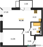 Планировка однокомнатной(квартира) площадью 41.56 квадратных метров в “ЖК Егорово Парк”