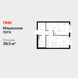 Планировка однокомнатной(квартира) площадью 39.5 квадратных метров в ЖК “ЖК Ильинские луга”
