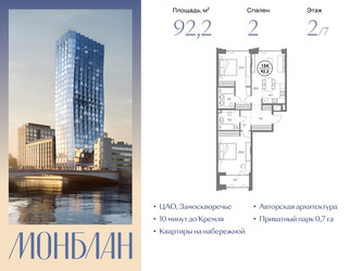 Планировка двухкомнатной(квартира) площадью 92.2 квадратных метров в ЖК “ЖК Монблан”