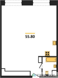Планировка однокомнатной(квартира) площадью 55.8 квадратных метров в ЖК “ЖК Стремянный 2 (Амарант)”