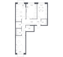 Планировка трехкомнатной(квартира) площадью 78.47 квадратных метров в “ЖК Томилино Парк”
