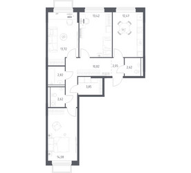Планировка трехкомнатной(квартира) площадью 78.47 квадратных метров в ЖК “ЖК Томилино Парк”