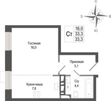 Планировка студии(квартира) площадью 33.3 квадратных метров в “ЖК КИНОКВАРТАЛ”