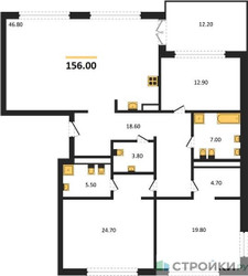 Планировка трехкомнатной(квартира) площадью 156 квадратных метров в ЖК “ЖК Vnukovo Country Club (Внуково Кантри Клаб)”