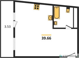 Планировка однокомнатной(квартира) площадью 38.1 квадратных метров в “ЖК Одинбург”