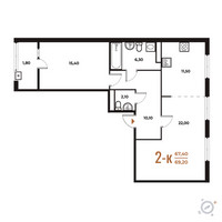 Планировка двухкомнатной(квартира) площадью 69.2 квадратных метров в “ЖК Новое Летово”