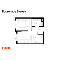 Планировка однокомнатной(квартира) площадью 33.1 квадратных метров в “ЖК Восточное Бутово”
