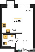 Планировка студии(квартира) площадью 25.93 квадратных метров в “ЖК Богдановский Лес”