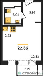 Планировка студии(квартира) площадью 22.86 квадратных метров в “ЖК Новое Видное”