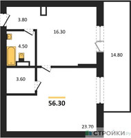 Планировка однокомнатной(квартира) площадью 56.3 квадратных метров в “ЖК Foreville (Форевилль)”