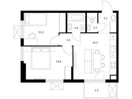 Планировка двухкомнатной(квартира) площадью 52 квадратных метров в “ЖК Середневский лес”