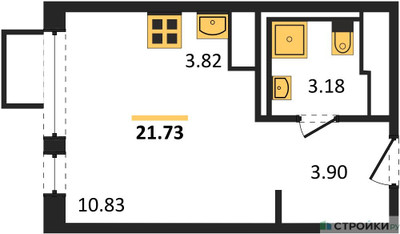 Планировка студии(квартира) площадью 21.73 квадратных метров в ЖК “ЖК Пятницкие луга”