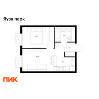 Планировка однокомнатной(квартира) площадью 33.4 квадратных метров в “ЖК Яуза Парк (Мытищи)”