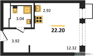Планировка студии(квартира) площадью 22.2 квадратных метров в “ЖК Новое Видное”