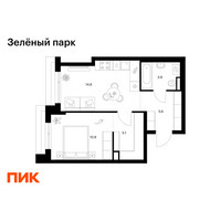 Планировка однокомнатной(квартира) площадью 40.1 квадратных метров в “ЖК Зеленый парк”