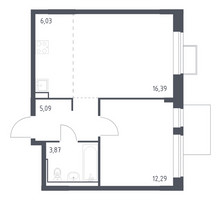 Планировка однокомнатной(квартира) площадью 43.67 квадратных метров в “ЖК Молжаниново”