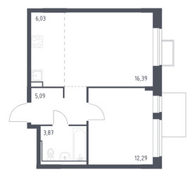 Планировка однокомнатной(квартира) площадью 43.67 квадратных метров в ЖК “ЖК Молжаниново”