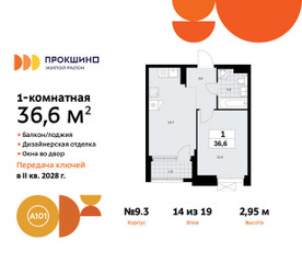 Планировка однокомнатной(квартира) площадью 36.6 квадратных метров в ЖК “ЖК Прокшино”