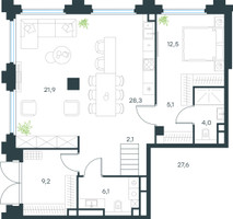Планировка 4+ комнатной(квартира) площадью 191.7 квадратных метров в “ЖК Level Бауманская”
