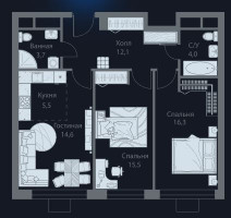 Планировка трехкомнатной(квартира) площадью 71.7 квадратных метров в “ЖК Stellar City (Стеллар Сити)”