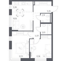 Планировка двухкомнатной(квартира) площадью 55.49 квадратных метров в “ЖК Квартал Авиаторов”
