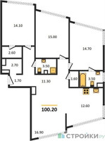 Планировка трехкомнатной(квартира) площадью 100.2 квадратных метров в “ЖК ROTTERDAM (Роттердам)”