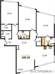 Планировка трехкомнатной(квартира) площадью 100.2 квадратных метров в ЖК “ЖК ROTTERDAM (Роттердам)”