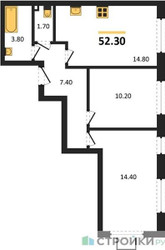 Планировка двухкомнатной(квартира) площадью 52.3 квадратных метров в ЖК “ЖК Лучи-2”