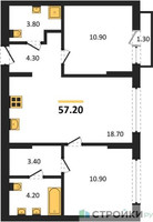 Планировка двухкомнатной(квартира) площадью 57.2 квадратных метров в “ЖК Первый квартал”