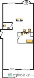 Планировка трехкомнатной(квартира) площадью 78.9 квадратных метров в ЖК “ЖК Дом Достижение”