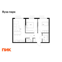 Планировка двухкомнатной(квартира) площадью 60.5 квадратных метров в “ЖК Яуза Парк (Мытищи)”