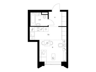 Планировка студии(квартира) площадью 23.9 квадратных метров в ЖК “ЖК Матвеевский парк”