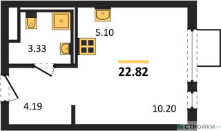 Планировка студии(квартира) площадью 22.82 квадратных метров в “ЖК Горки Парк”
