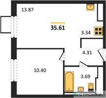 Планировка однокомнатной(квартира) площадью 35.9 квадратных метров в “ЖК Горки Парк”