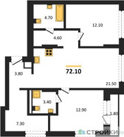 Планировка двухкомнатной(квартира) площадью 72.1 квадратных метров в “ЖК Первый квартал”