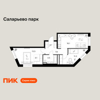 Планировка двухкомнатной(квартира) площадью 56.4 квадратных метров в “ЖК Саларьево парк”