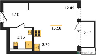 Планировка студии(квартира) площадью 23.18 квадратных метров в “ЖК Остафьево”