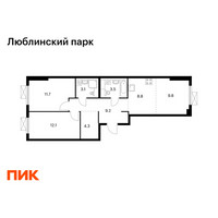 Планировка двухкомнатной(квартира) площадью 62.5 квадратных метров в “ЖК Люблинский парк”