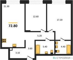 Планировка двухкомнатной(квартира) площадью 72.8 квадратных метров в “ЖК Mariinn Park (Мариин Парк)”