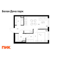 Планировка однокомнатной(квартира) площадью 34.5 квадратных метров в “ЖК Белая Дача парк”