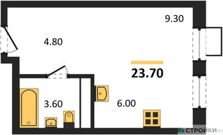 Планировка студии(квартира) площадью 23.7 квадратных метров в “ЖК ЭкоБунино (Южное Бунино)”