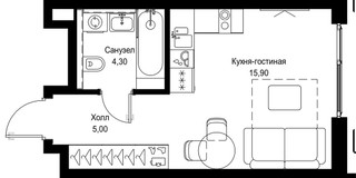 Планировка студии(квартира) площадью 25.2 квадратных метров в “Мультиквартал СИТИДЗЕН”