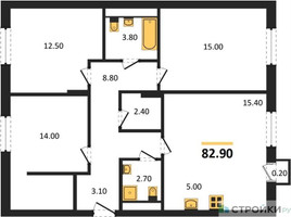 Планировка трехкомнатной(квартира) площадью 82.7 квадратных метров в “ЖК Равновесие”